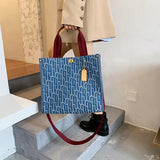 Canvas Tote Shopping Bag Letters Printed Large Capacity Women