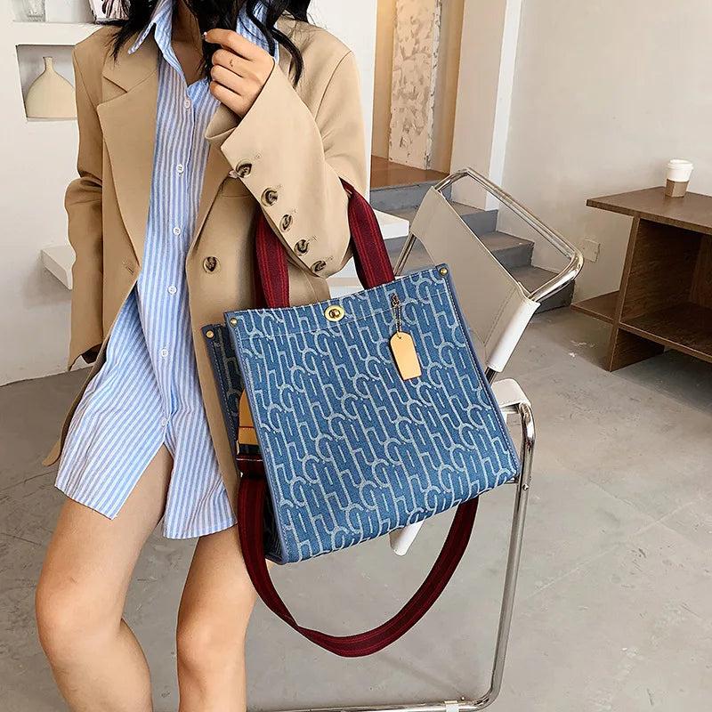Canvas Tote Shopping Bag Letters Printed Large Capacity Women