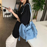 Solid Canvas Shoulder Bag High Crossbody Bag For Women