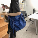 Solid Canvas Shoulder Bag High Crossbody Bag For Women