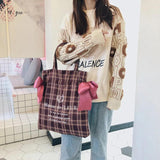 Plaid Women Shoulder Bag Soft Cloth Handbag Large Capacity Tote