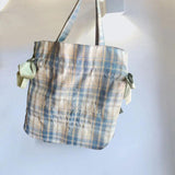 Plaid Women Shoulder Bag Soft Cloth Handbag Large Capacity Tote