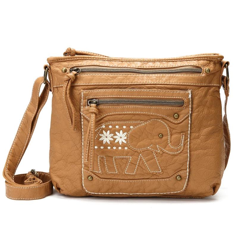 Women Shoulder Bag Leather Crossbody Elephant Patchwork Messenger Purse