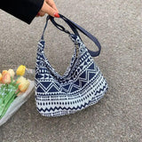 Ethnic Style Canvas Crossbody Tote Bag for Women