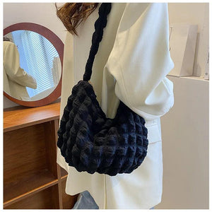 Women Bubble Bags Solid Portable Shoulder Bags Lady Casual Tote Bags