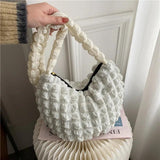 Women Bubble Bags Solid Portable Shoulder Bags Lady Casual Tote Bags