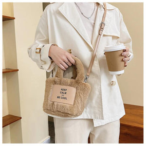 Plush Bucket Shoulder Bags Autumn/Winter Women's Handbags Mini Letter Bags