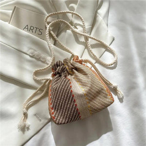 Drawstring Women's Shoulder Messenger Bags Plaid Contrasting Colors Casual Bags