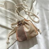 Drawstring Women's Shoulder Messenger Bags Plaid Contrasting Colors Casual Bags