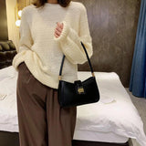 Solid PU Leather Shoulder Bags For Women Lock Handbags Small Travel Lady Bags