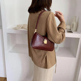 Solid PU Leather Shoulder Bags For Women Lock Handbags Small Travel Lady Bags