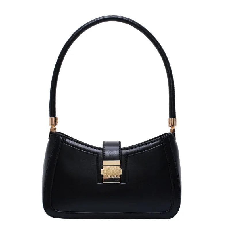 Solid PU Leather Shoulder Bags For Women Lock Handbags Small Travel Lady Bags