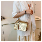 Stone Pattern Leather Shoulder Bag Chain Square Crossbody
