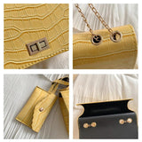 Stone Pattern Leather Shoulder Bag Chain Square Crossbody