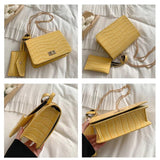 Stone Pattern Leather Shoulder Bag Chain Square Crossbody