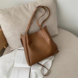 Women Bucket Shoulder Bags Solid Handbags Retro Large Capacity Tote Bags