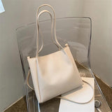 Women Bucket Shoulder Bags Solid Handbags Retro Large Capacity Tote Bags