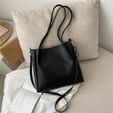 Women Bucket Shoulder Bags Solid Handbags Retro Large Capacity Tote Bags