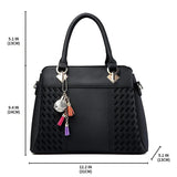 Women Tassel PU Leather Handbag Top-handle Embroidery Crossbody Bag
