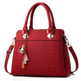 Women Tassel PU Leather Handbag Top-handle Embroidery Crossbody Bag