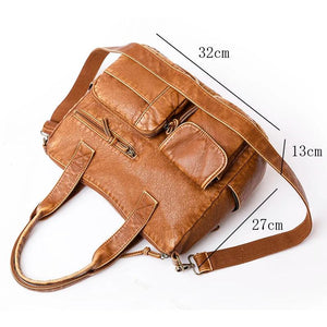 Brown Leather Tote Bag Large Capacity Shoulder Purse Crossbody