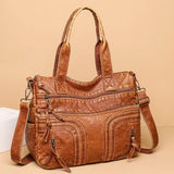 Brown Leather Tote Bag Large Capacity Shoulder Purse Crossbody