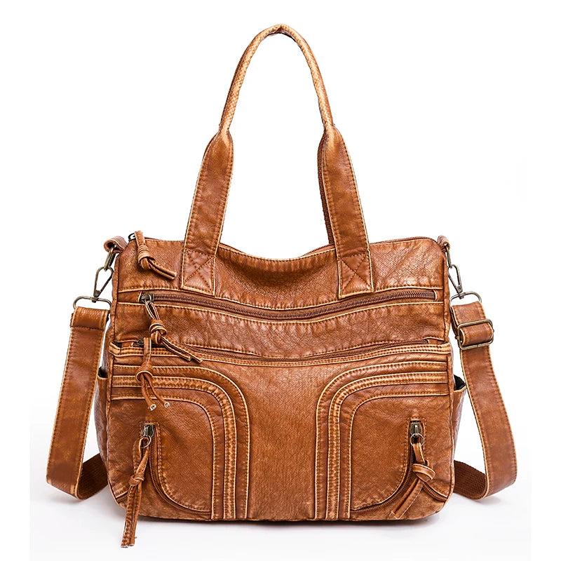 Brown Leather Tote Bag Large Capacity Shoulder Purse Crossbody
