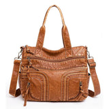Brown Leather Tote Bag Large Capacity Shoulder Purse Crossbody