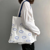 Canvas Cloud Print Tote Bag Cotton Cloth Shoulder Shopper Bag For Women