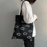 Canvas Cloud Print Tote Bag Cotton Cloth Shoulder Shopper Bag For Women