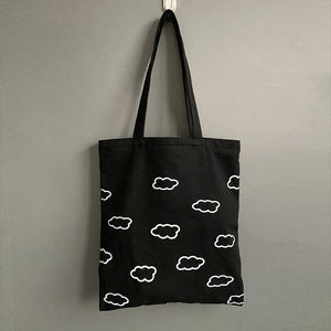 Canvas Cloud Print Tote Bag Cotton Cloth Shoulder Shopper Bag For Women