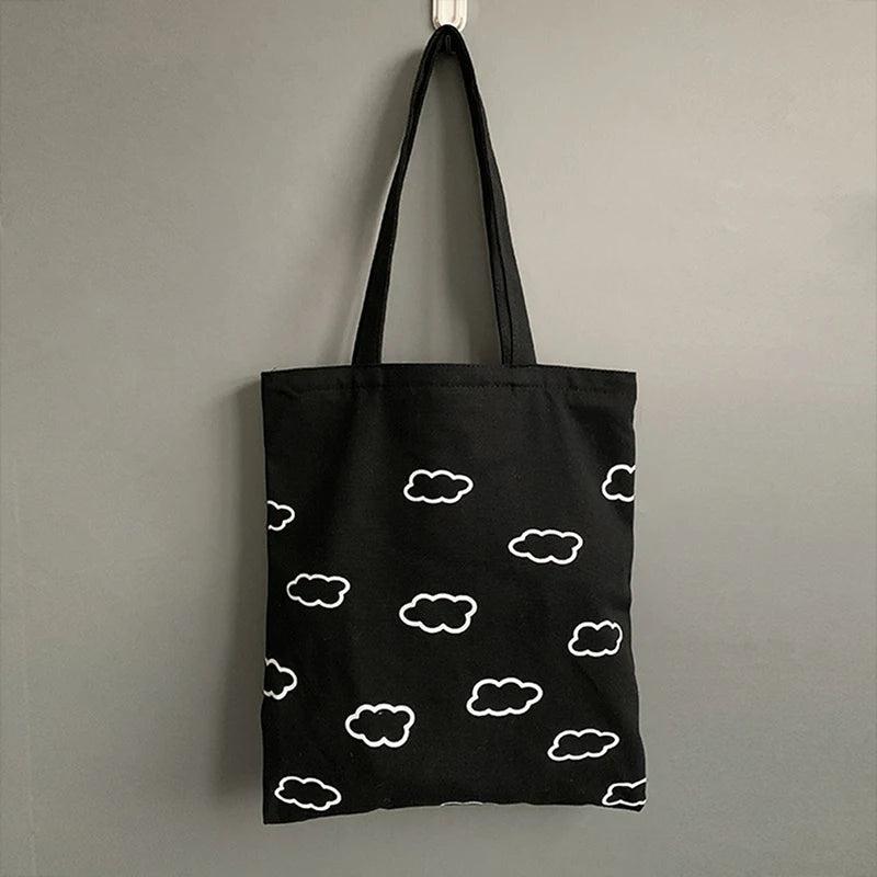 Canvas Cloud Print Tote Bag Cotton Cloth Shoulder Shopper Bag For Women