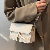 Small Flap Beige Shoulder Bag with Lozenge Prints