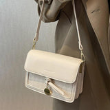 Small Flap Beige Shoulder Bag with Lozenge Prints