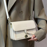 Small Flap Beige Shoulder Bag with Lozenge Prints