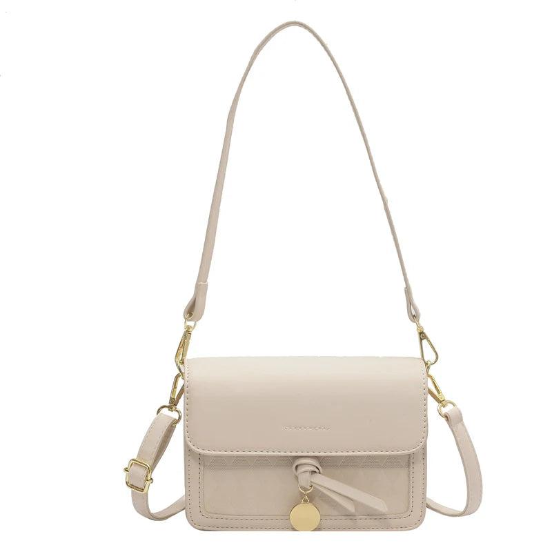 Small Flap Beige Shoulder Bag with Lozenge Prints