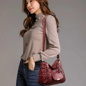 Retro Shoulder Bag Multi-Pocket Handbag Solid Color
