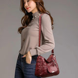 Retro Shoulder Bag Multi-Pocket Handbag Solid Color