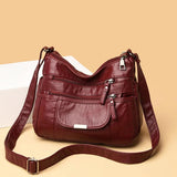 Retro Shoulder Bag Multi-Pocket Handbag Solid Color