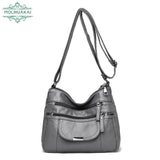 Retro Shoulder Bag Multi-Pocket Handbag Solid Color