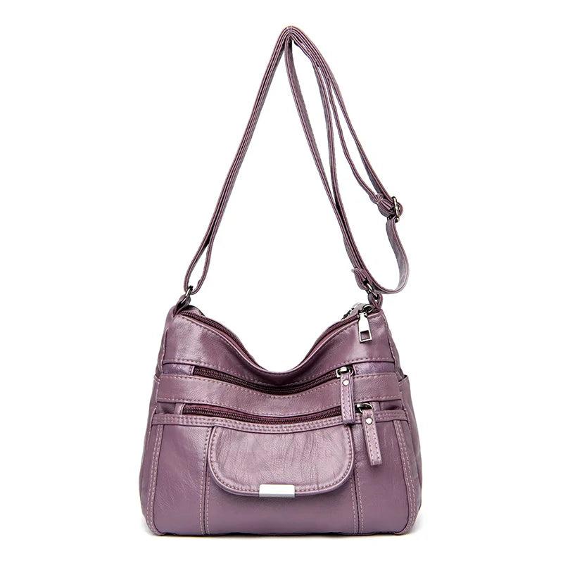 Retro Shoulder Bag Multi-Pocket Handbag Solid Color