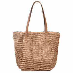 Summer Women Straw Handbag Zipper Straw Beach Tote Bag
