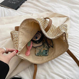 Summer Women Straw Handbag Zipper Straw Beach Tote Bag
