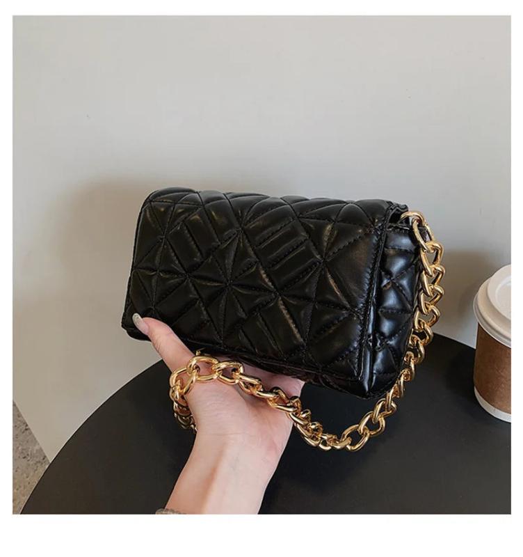 Quilted Shoulder Bag Thick Chain Pu Leather Handbags Small Flap Bag