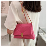 Textured Messenger Bag Chain Stripe Shoulder Bag Golden Beads Square PU Leather