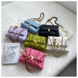Textured Messenger Bag Chain Stripe Shoulder Bag Golden Beads Square PU Leather