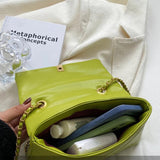 Textured Messenger Bag Chain Stripe Shoulder Bag Golden Beads Square PU Leather