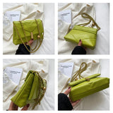 Textured Messenger Bag Chain Stripe Shoulder Bag Golden Beads Square PU Leather