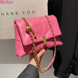 Textured Messenger Bag Chain Stripe Shoulder Bag Golden Beads Square PU Leather