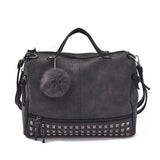 Vintage Nubuck Leather Women Shoulder Bag Rivet Handbag Motorcycle Messenger Bag